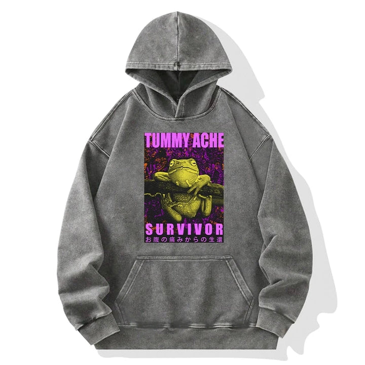 A Frog With Stomachache Washed Hoodie