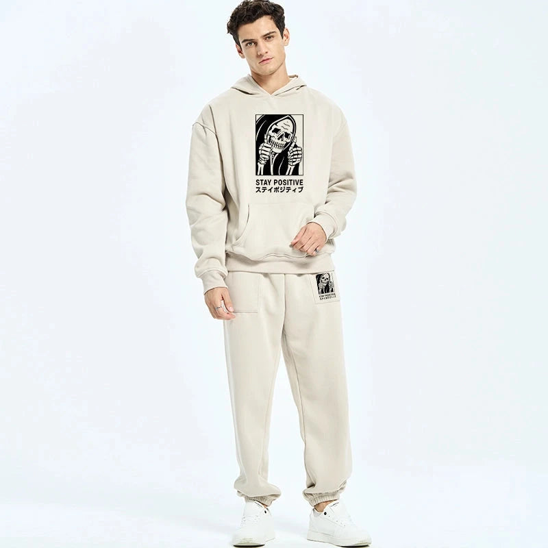 Stay Positive Skeleton Fleece Lined Hoodie Set