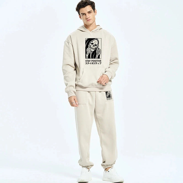 Stay Positive Skeleton Fleece Lined Hoodie Set