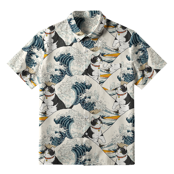 Funny Cat Surfing Button-up Shirt