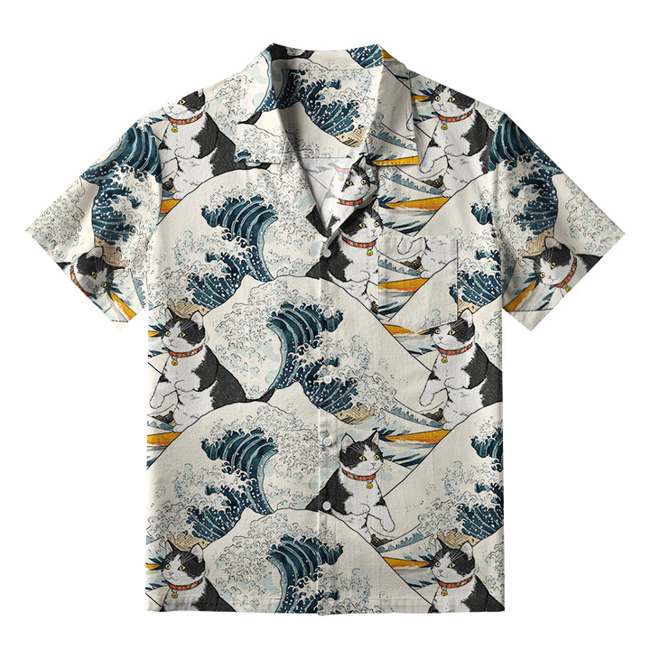 Funny Cat Surfing Aloha Hawaiian Shirt