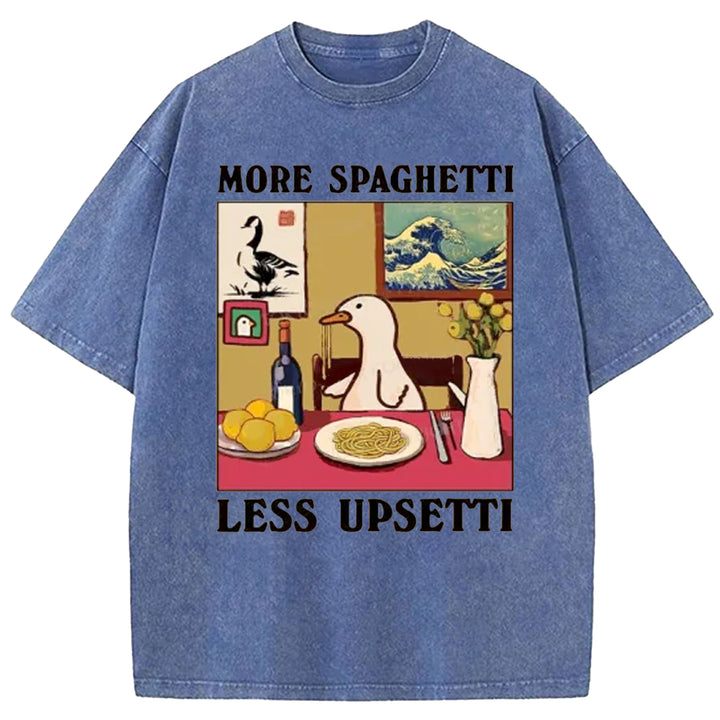 MORE SPAGHETTI LESS UPSETTI Washed Crew Neck T-shirt