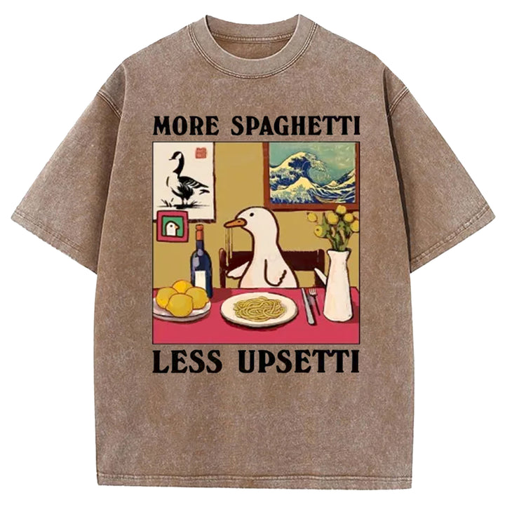 MORE SPAGHETTI LESS UPSETTI Washed Crew Neck T-shirt