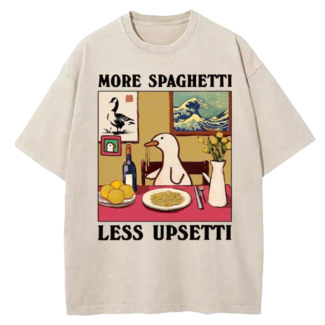MORE SPAGHETTI LESS UPSETTI Washed Crew Neck T-shirt
