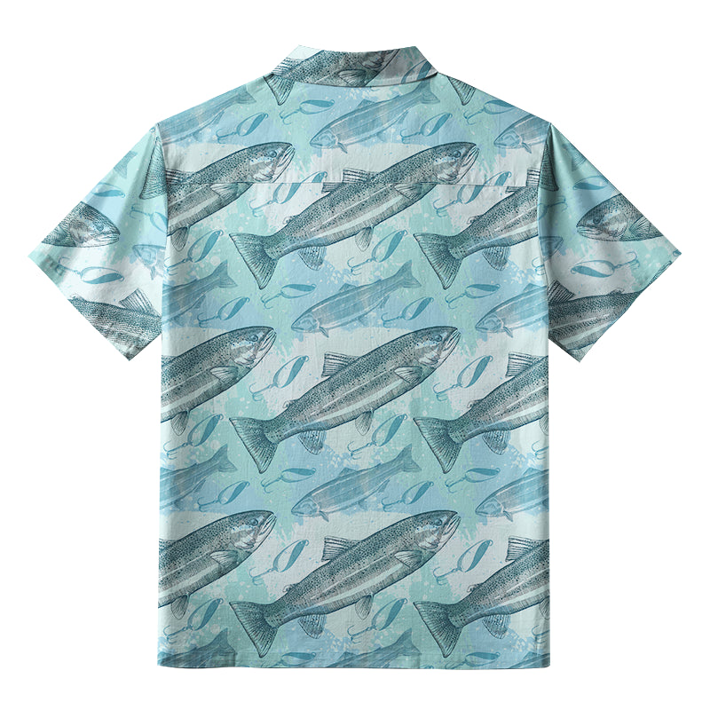 Swimming Fish And Fishhook Button-up Shirt