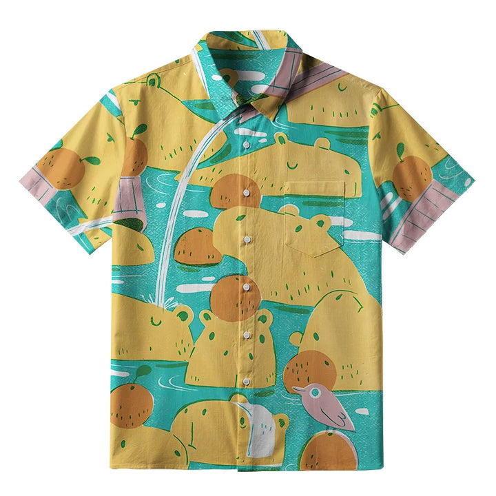 Cute Capybaras Taking A Bath Button-up Shirt