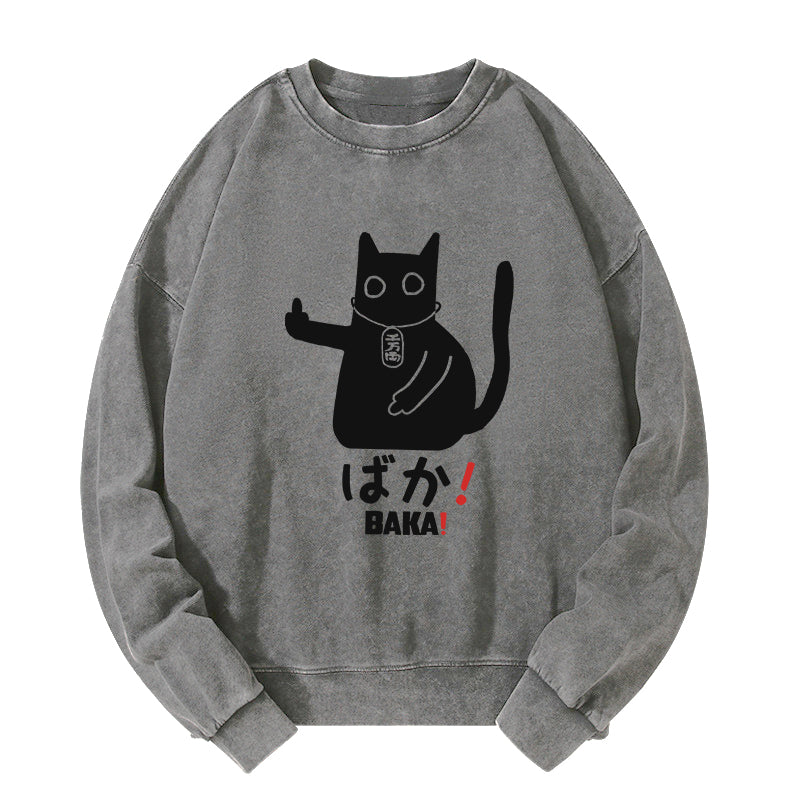 Japanese Baka Cat Washed Sweatshirt