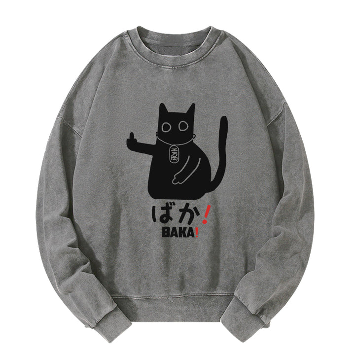 Japanese Baka Cat Washed Sweatshirt
