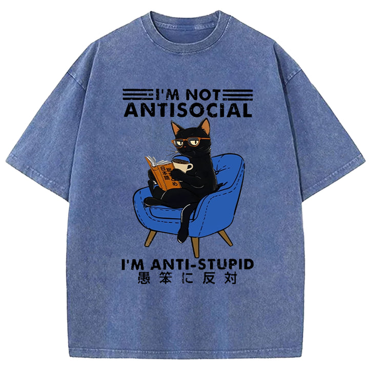 I'M ANTI-STUPID Washed Crew Neck T-shirt