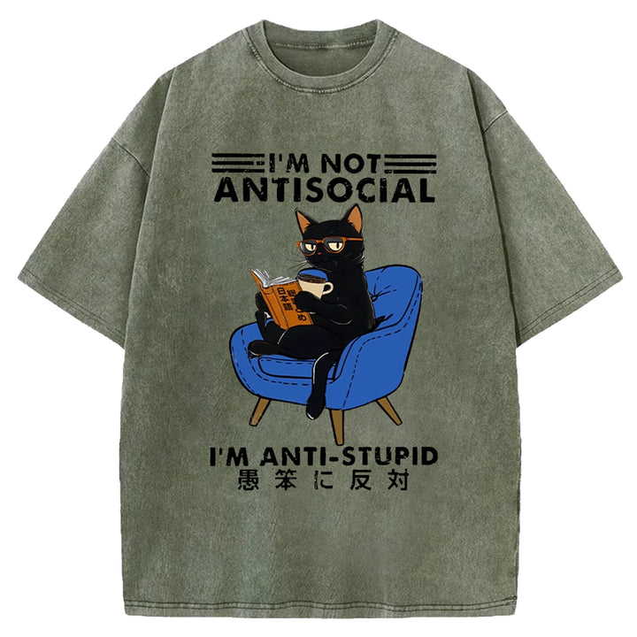 I'M ANTI-STUPID Washed Crew Neck T-shirt