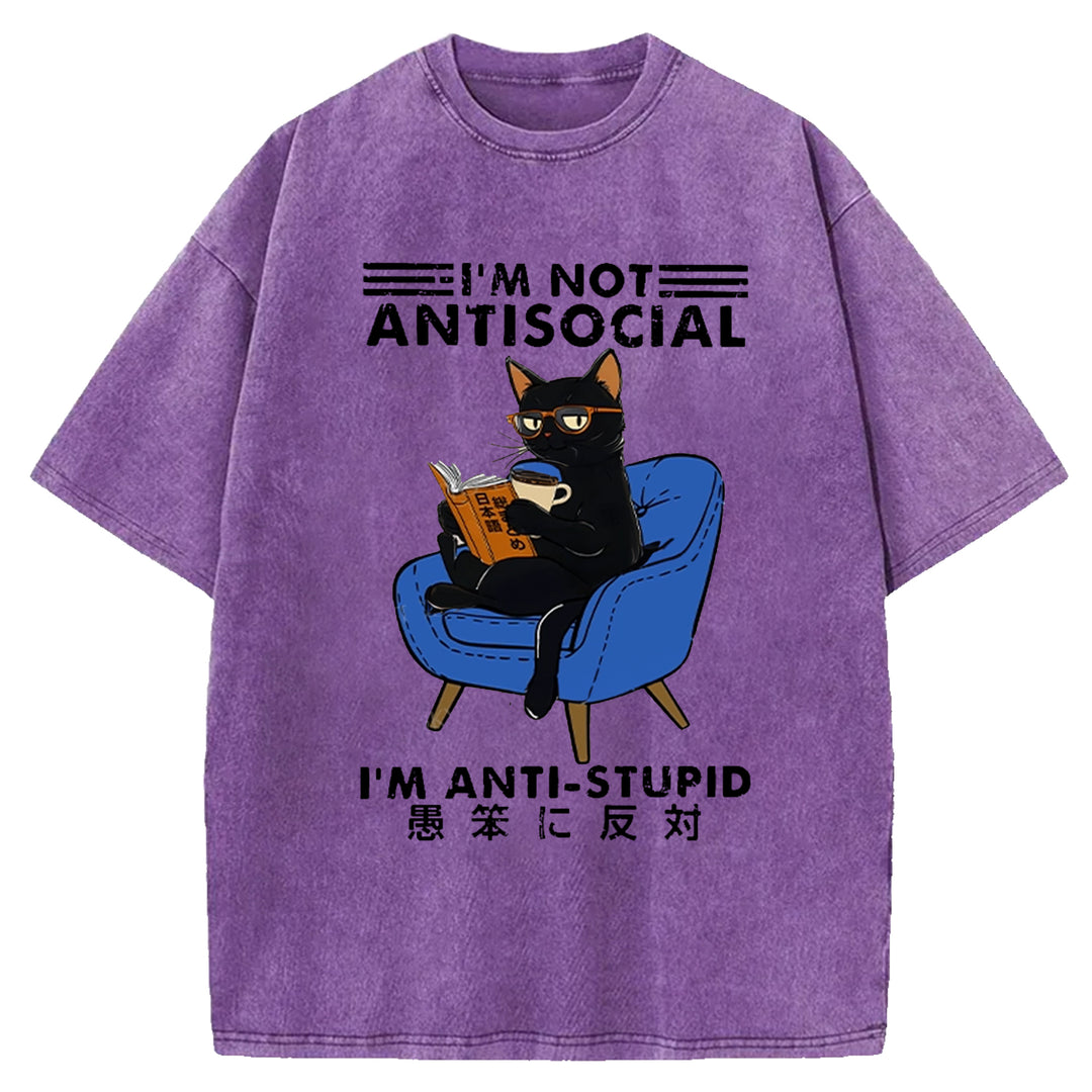 I'M ANTI-STUPID Washed Crew Neck T-shirt