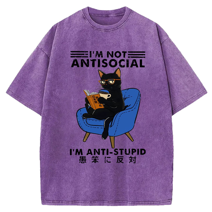 I'M ANTI-STUPID Washed Crew Neck T-shirt