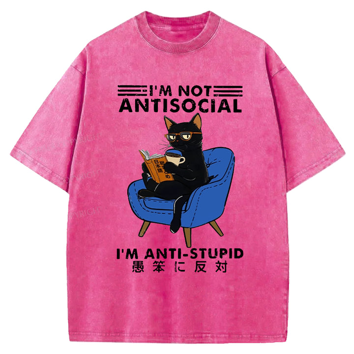 I'M ANTI-STUPID Washed Crew Neck T-shirt