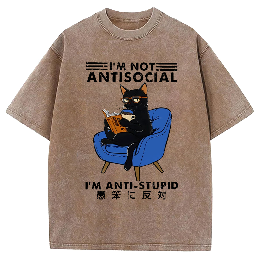 I'M ANTI-STUPID Washed Crew Neck T-shirt
