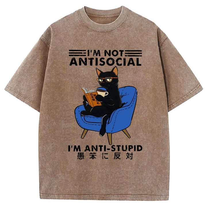 I'M ANTI-STUPID Washed Crew Neck T-shirt