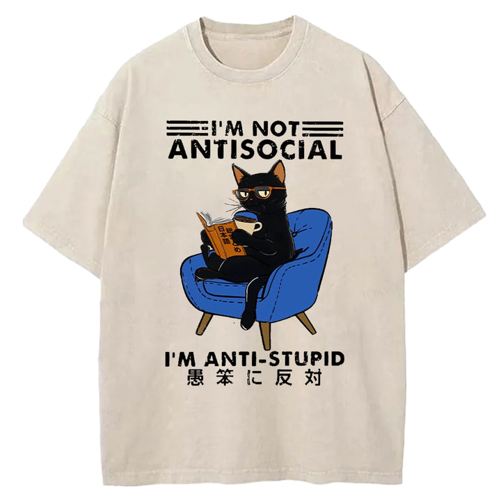 I'M ANTI-STUPID Washed Crew Neck T-shirt