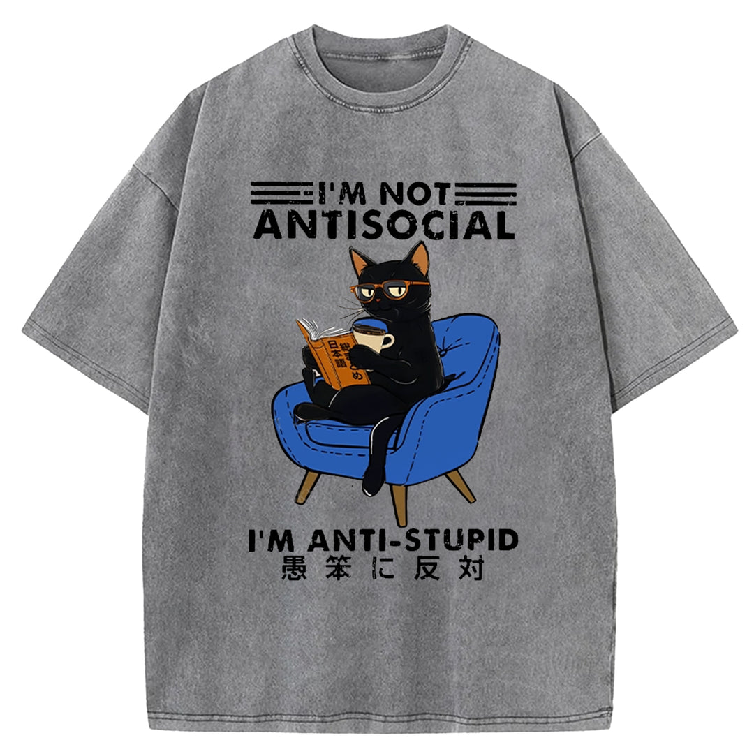 I'M ANTI-STUPID Washed Crew Neck T-shirt