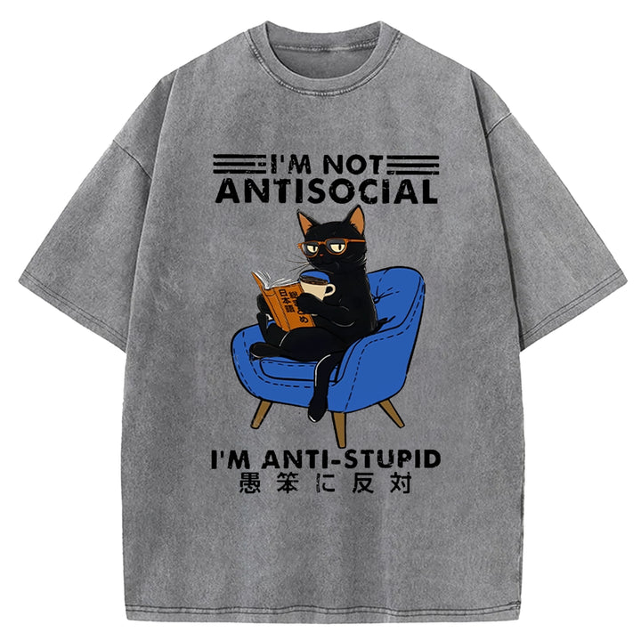 I'M ANTI-STUPID Washed Crew Neck T-shirt
