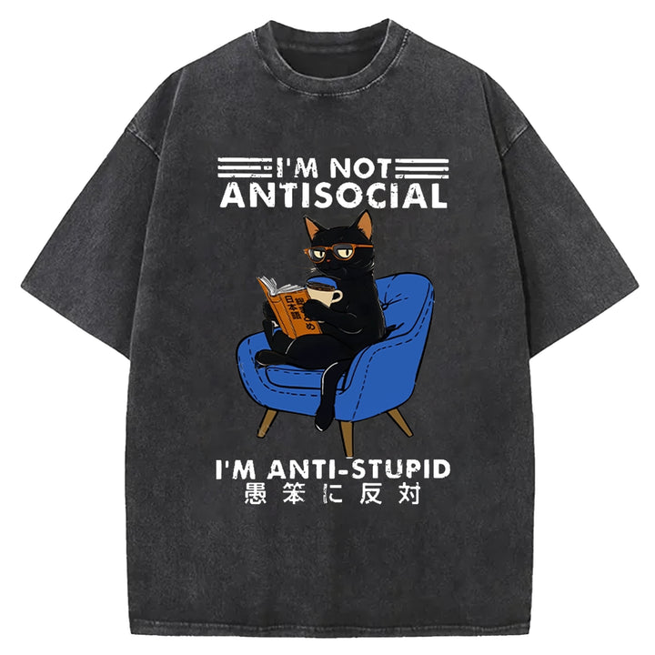 I'M ANTI-STUPID Washed Crew Neck T-shirt
