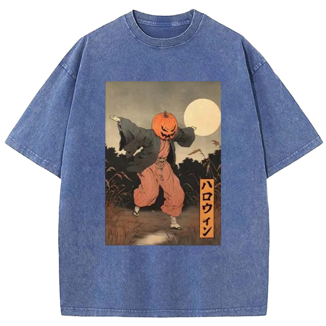 Japanese Pumpkin Monster Washed Crew Neck T-Shirt