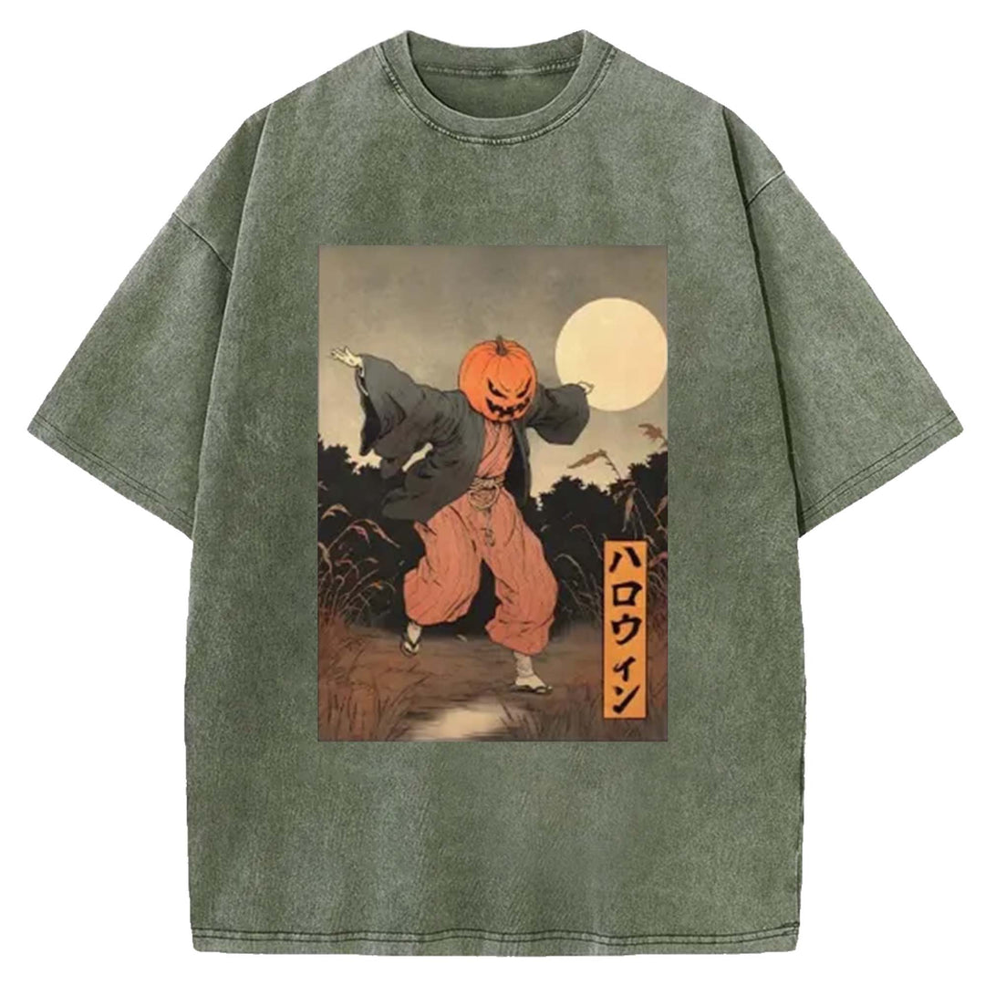 Japanese Pumpkin Monster Washed Crew Neck T-Shirt
