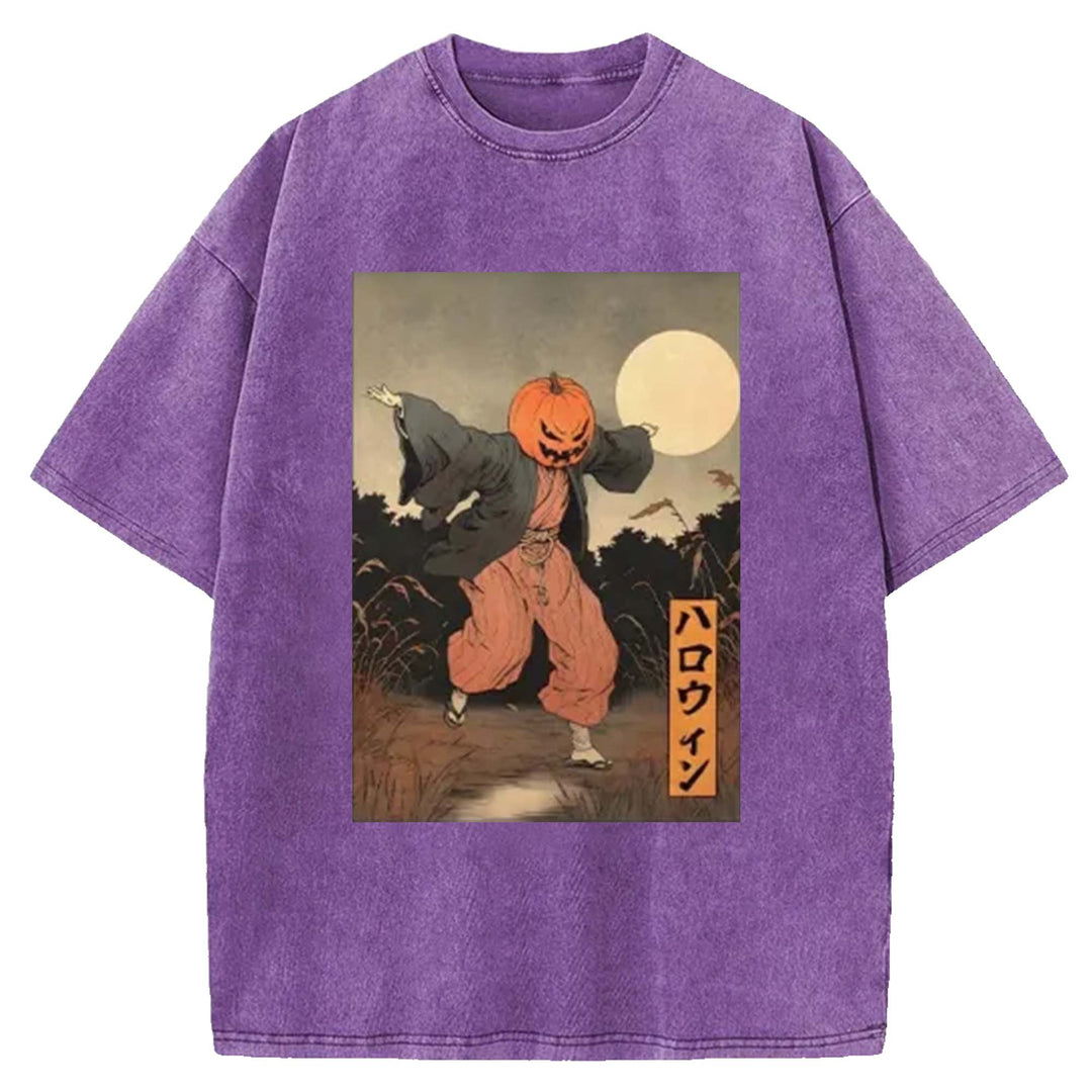 Japanese Pumpkin Monster Washed Crew Neck T-Shirt