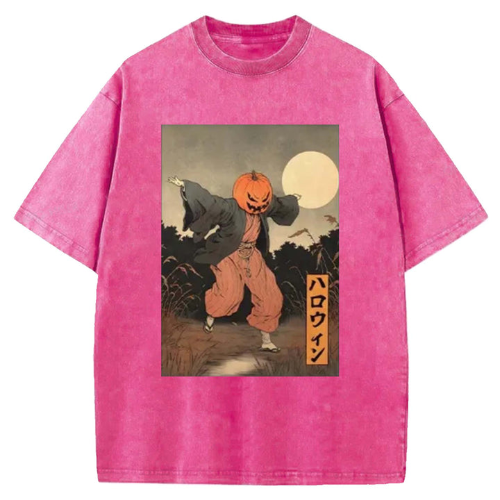 Japanese Pumpkin Monster Washed Crew Neck T-Shirt