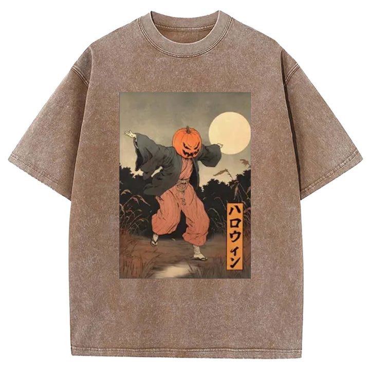 Japanese Pumpkin Monster Washed Crew Neck T-Shirt