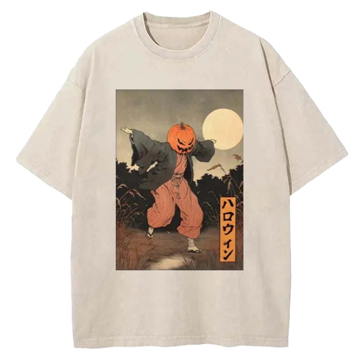 Japanese Pumpkin Monster Washed Crew Neck T-Shirt