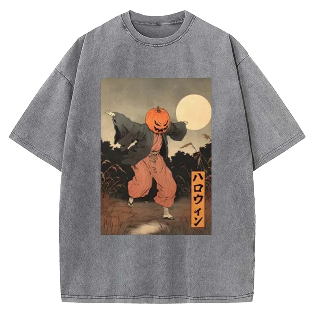 Japanese Pumpkin Monster Washed Crew Neck T-Shirt