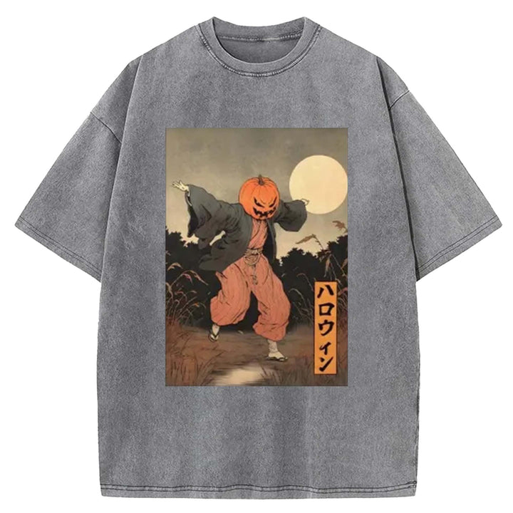 Japanese Pumpkin Monster Washed Crew Neck T-Shirt
