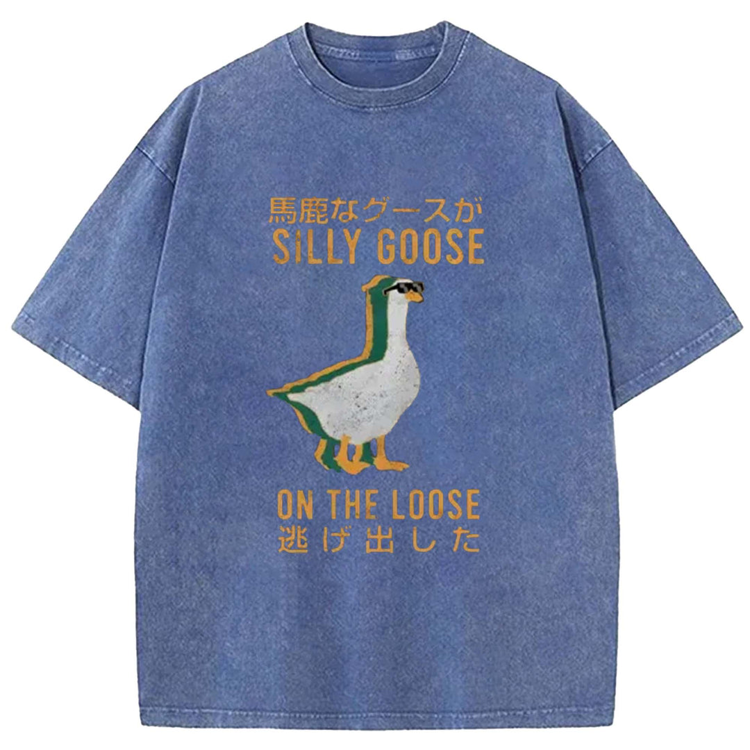 SILLY GOOSE ON THE LOOSE Washed Crew Neck T-Shirt