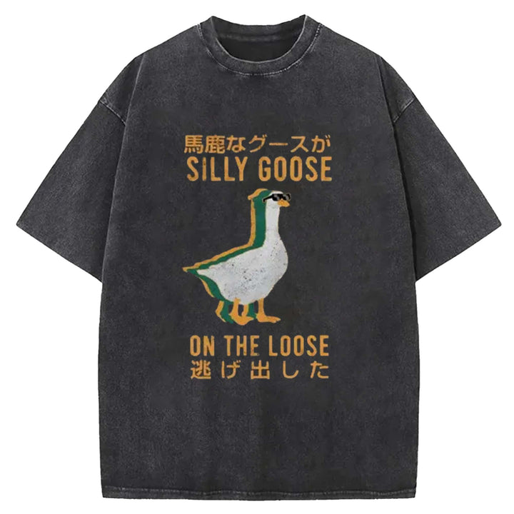 SILLY GOOSE ON THE LOOSE Washed Crew Neck T-Shirt