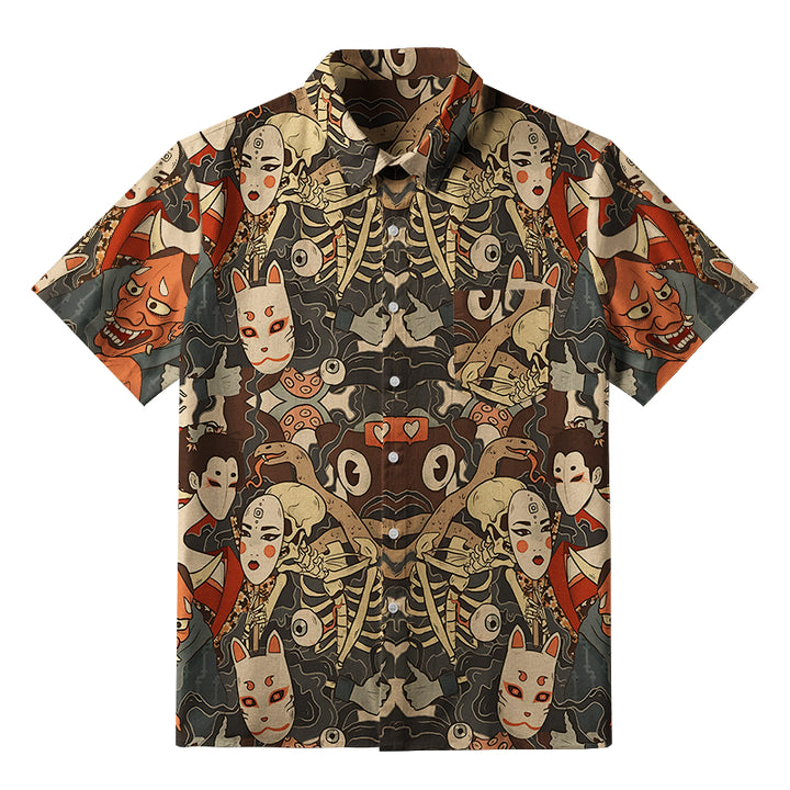 Japanese Geisha And Yokai Button-up Shirt