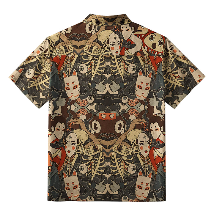 Japanese Geisha And Yokai Button-up Shirt