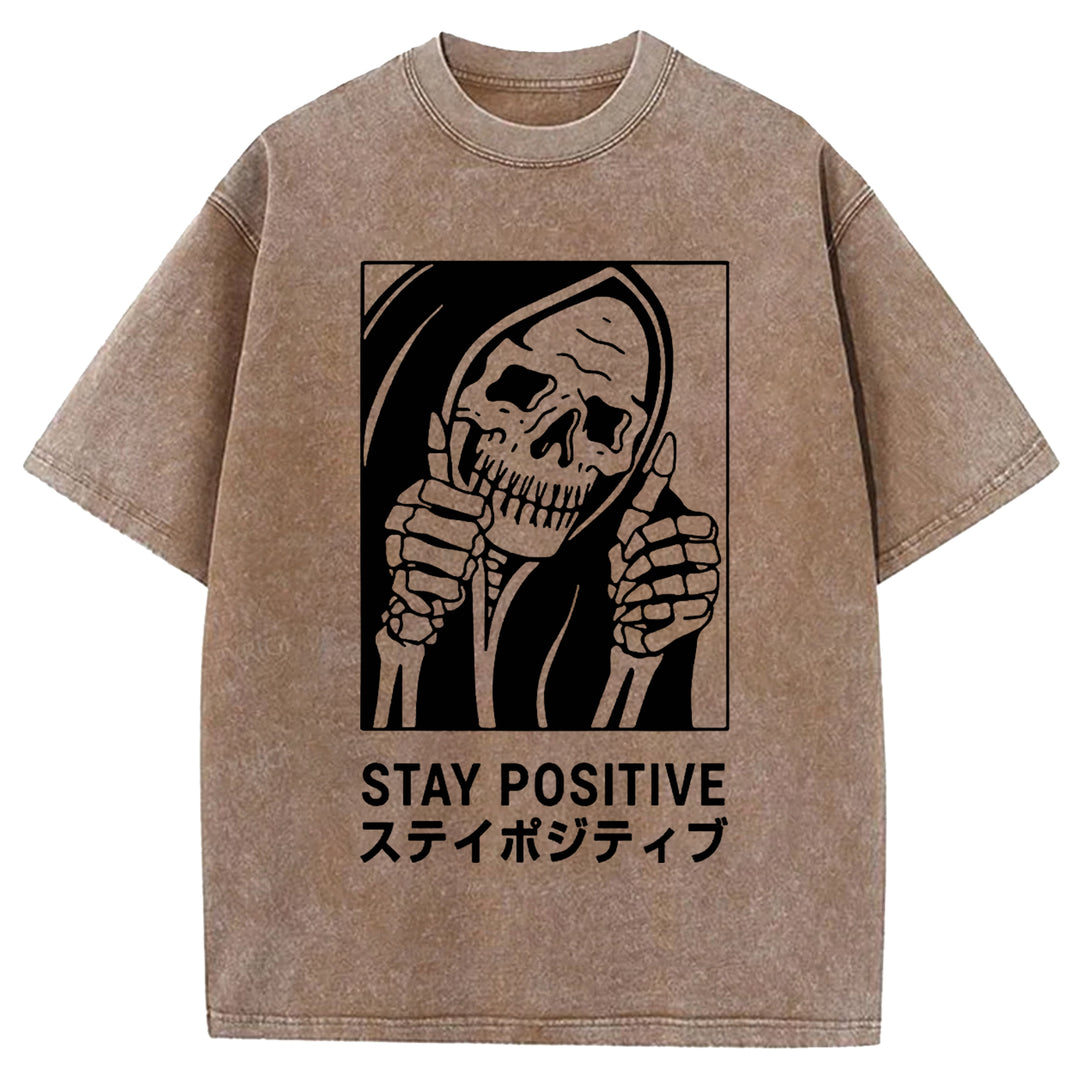 STAY POSITIVE Washed Crew Neck T-shirt