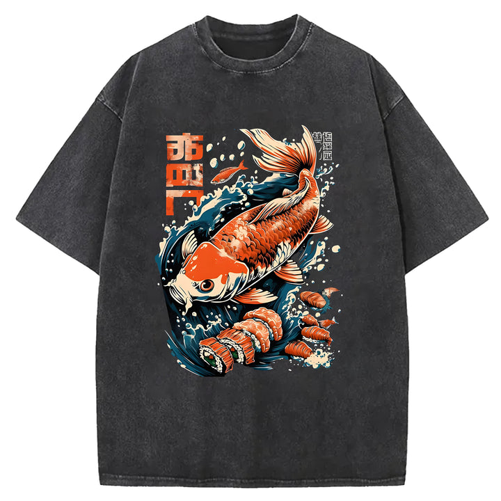 Carp And Sushi Washed Crew Neck T-Shirt