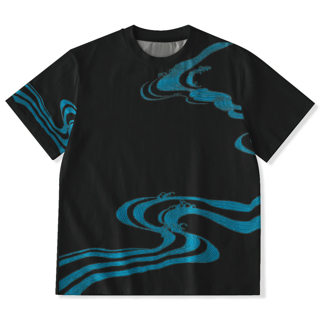 Vintage River Print Design Crew Neck T-shirt