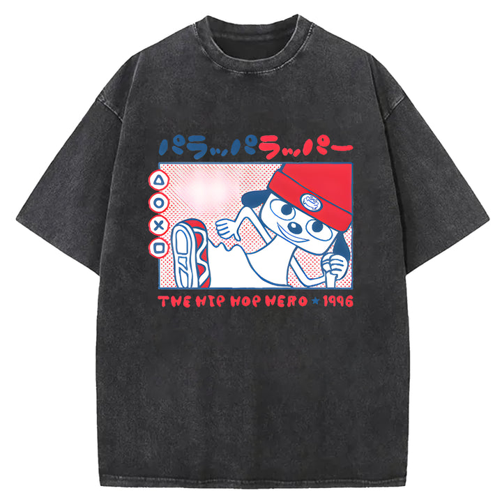 Parappa The Rapper Vintage Design Washed Crew Neck T-Shirt