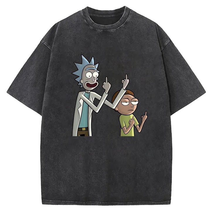 Funny Cartoon Washed Crew Neck T-shirt