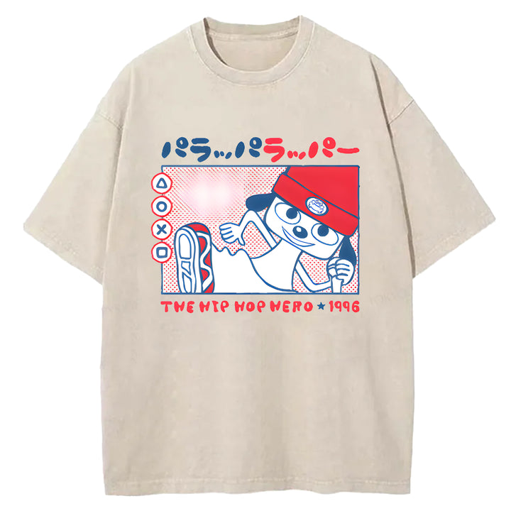Parappa The Rapper Vintage Design Washed Crew Neck T-Shirt