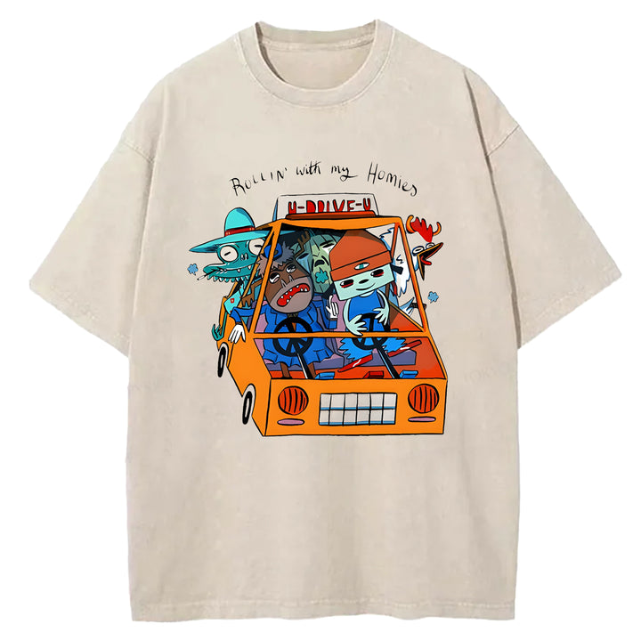 Parappa The Rapper Vintage Design Washed Crew Neck T-Shirt