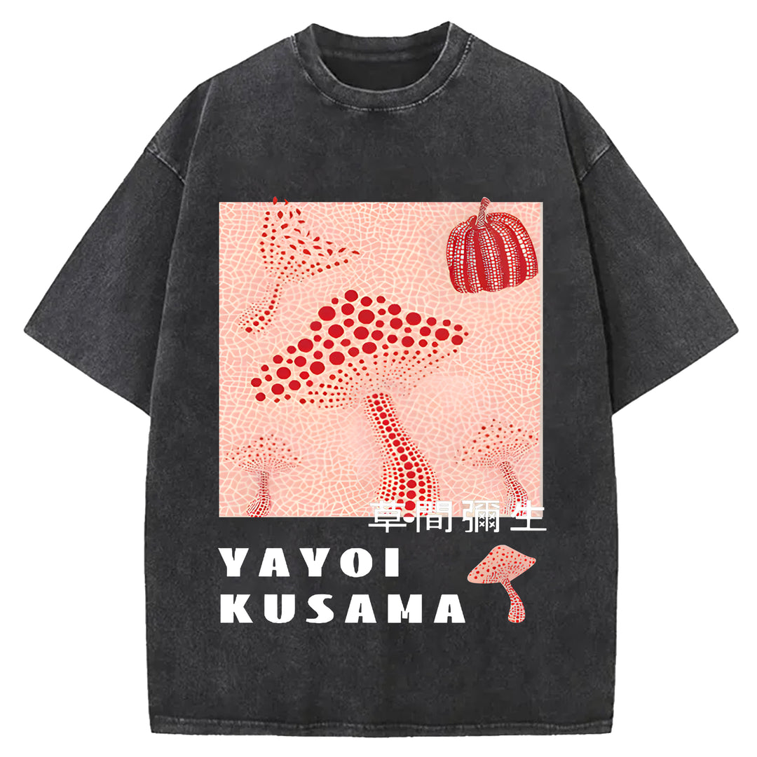 Yayoi Kusama Vintage Design Washed Crew Neck T-Shirt