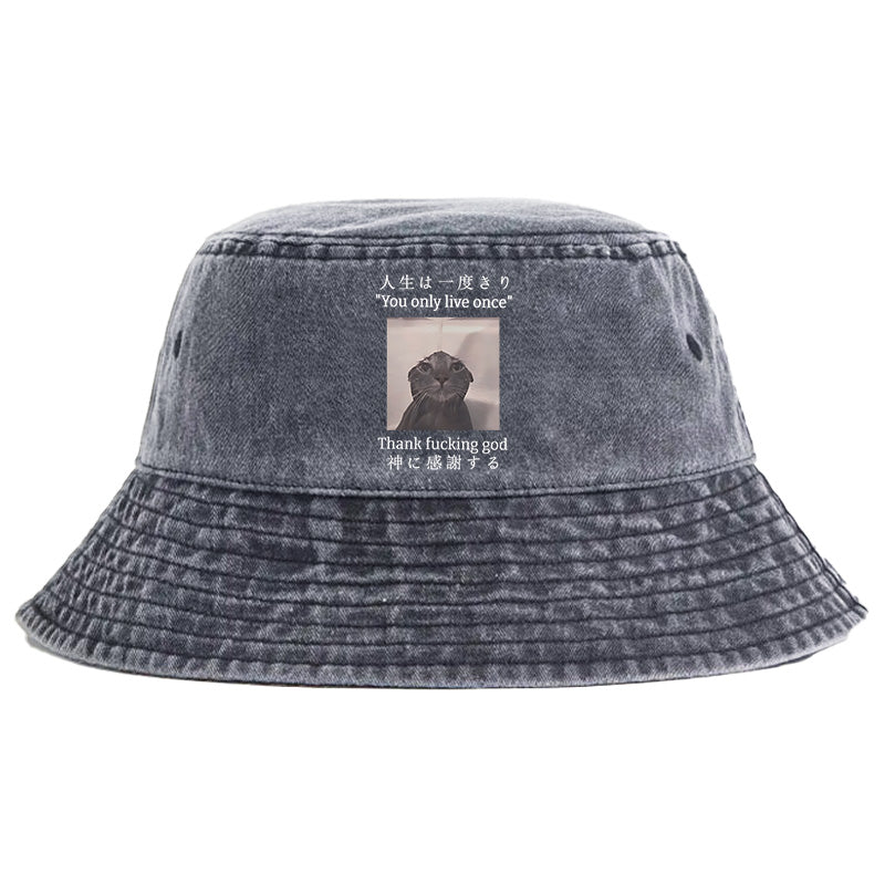 Funny Melancholy Cat Washed Bucket Hat