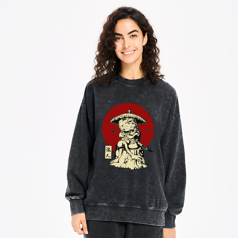 Rounin Japanese Frog Samurai Washed Sweatshirt
