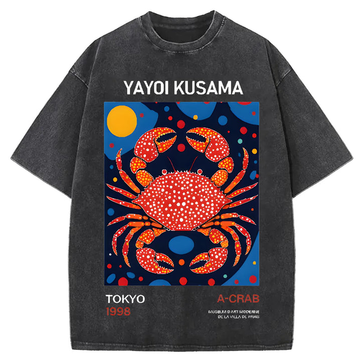 Yayoi Kusama Vintage Design Washed Crew Neck T-Shirt