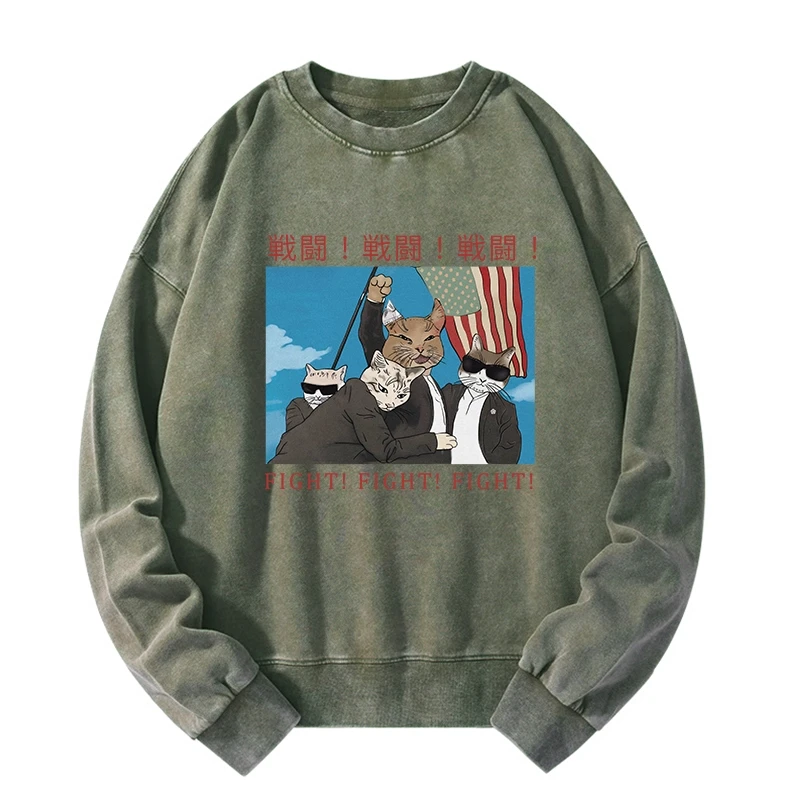Fight Cat Japanese Washed Sweatshirt