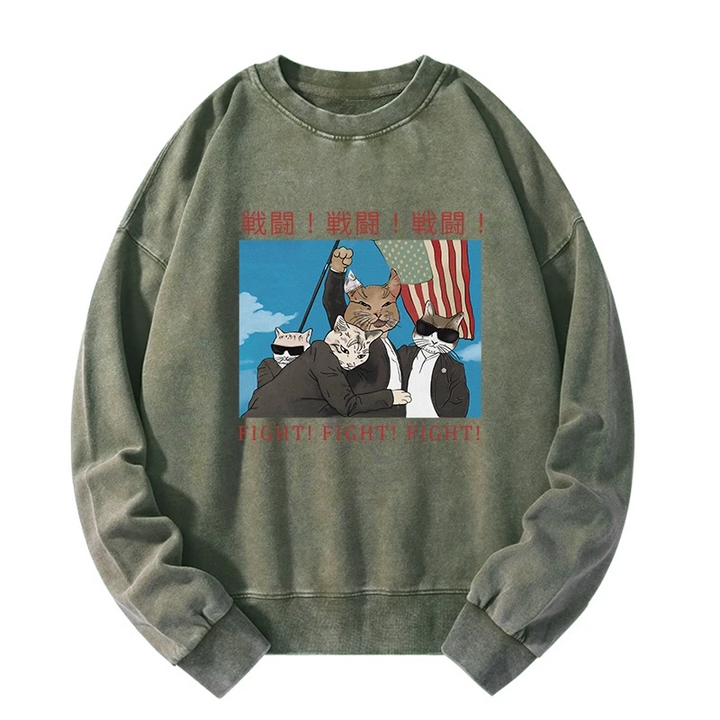 Fight Cat Japanese Washed Sweatshirt