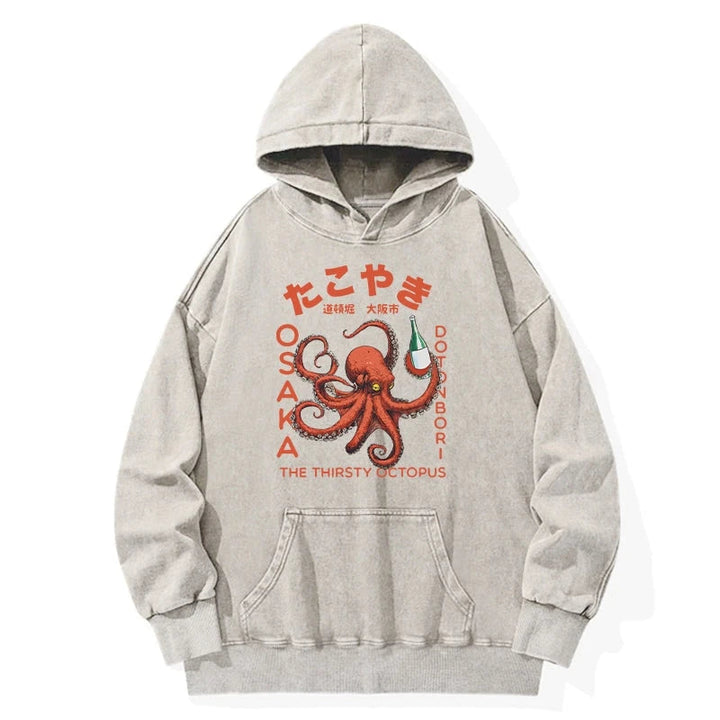 Octopus Drinks Soju Washed Hoodie