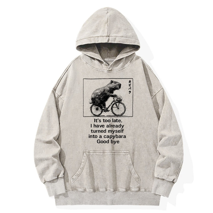 Funny Capybara Riding A Bicycle Washed Hoodie